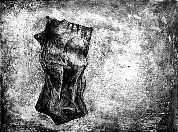 Photo of charcoal drawing: Bag adrift